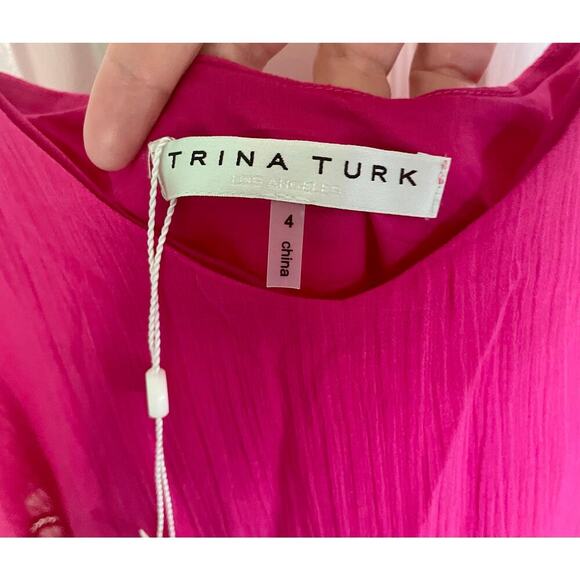 NWT Trina Turk Narcissus Fuchsia Silk Blend Hot Pink Layered Sundress Size 4 - Picture 3 of 9